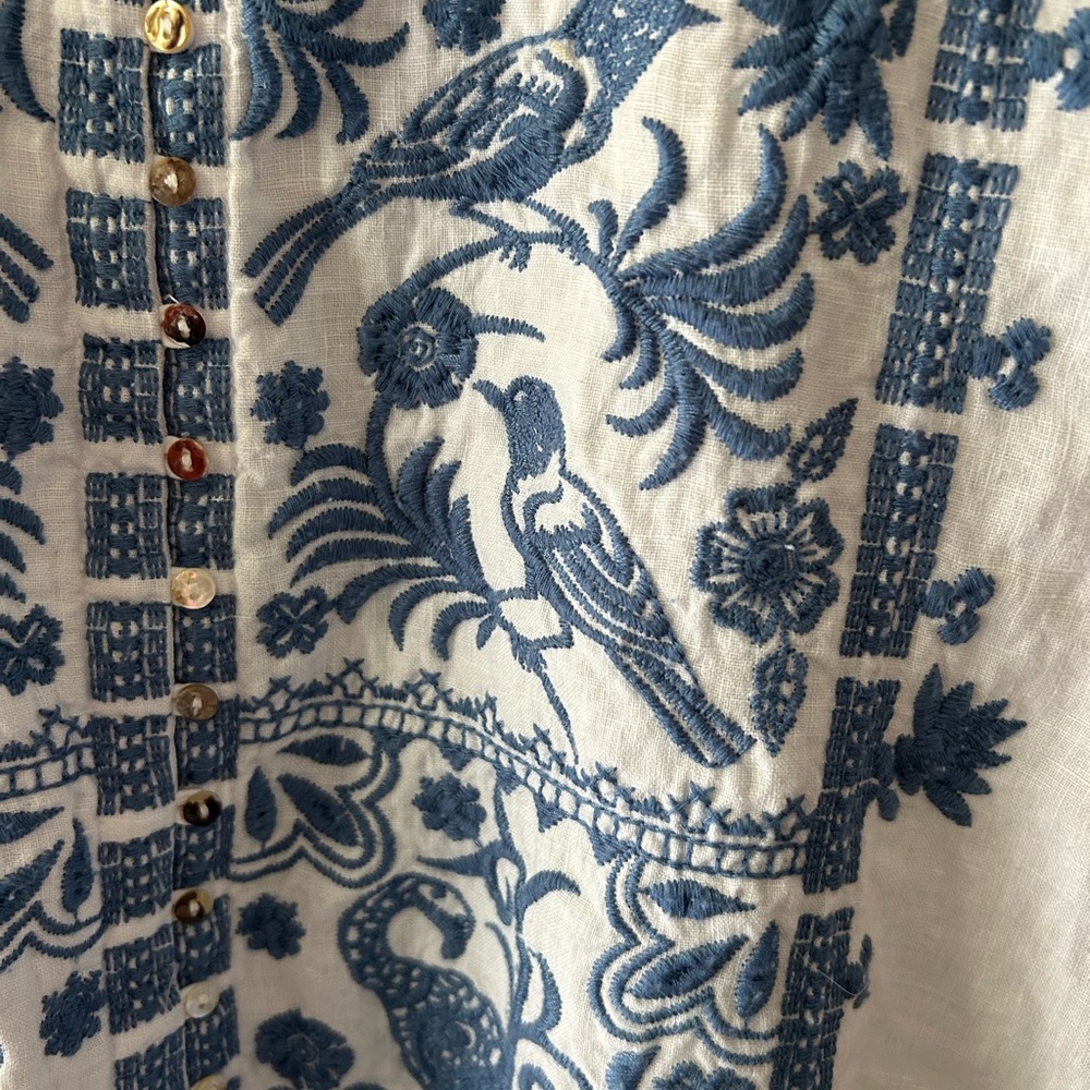 Fabulous Johnny Was Harriet linen peacock bird embroidered kaftan dress. - Picture 5 of 11